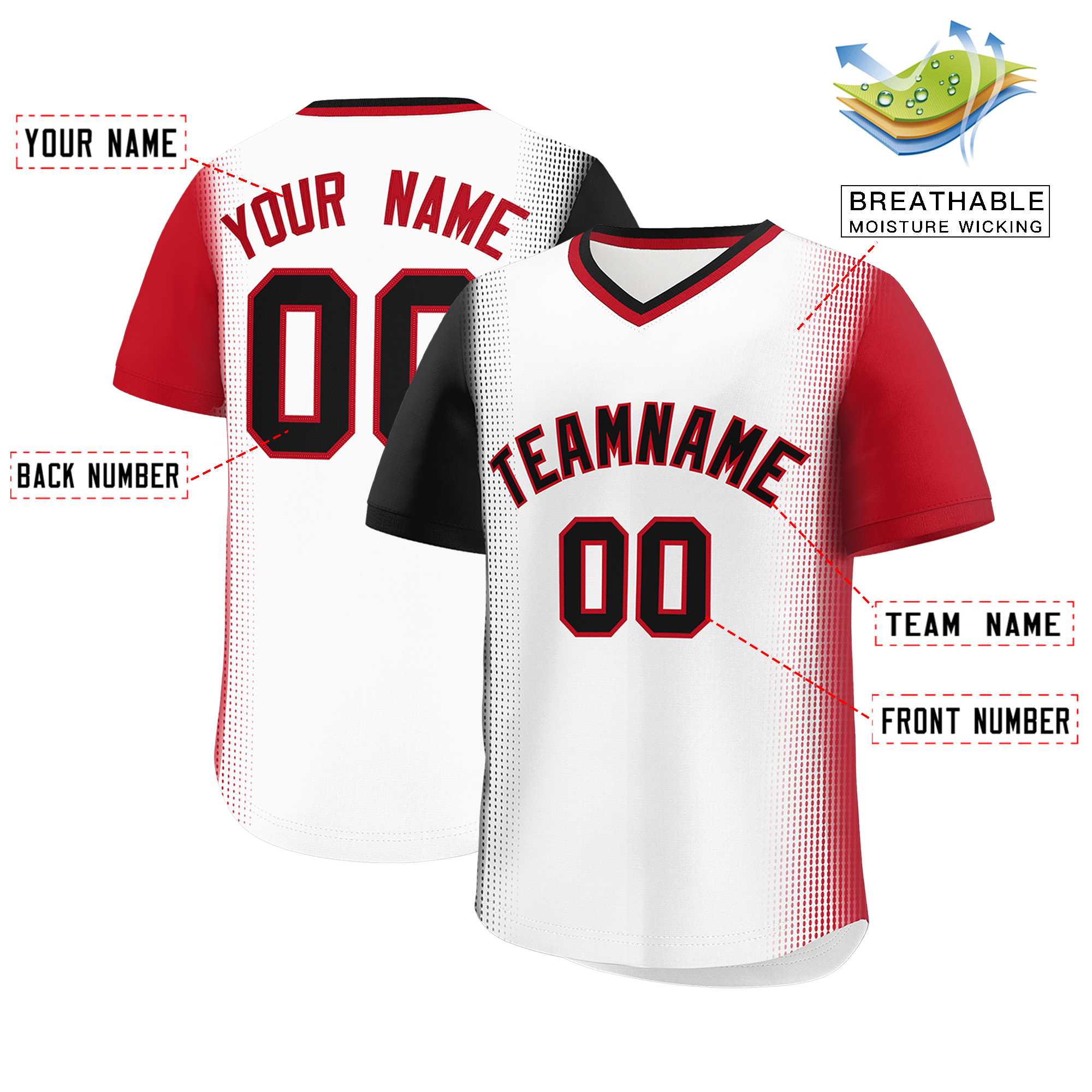 Custom White Black-Red Personalized Raglan Sleeves Authentic Baseball Jersey