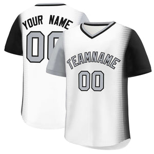 Custom White Gray-Black Personalized Raglan Sleeves Authentic Baseball Jersey