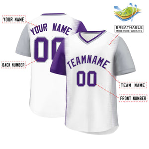 Custom White Purple-Gray Personalized Raglan Sleeves Authentic Baseball Jersey