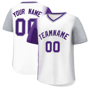 Custom White Purple-Gray Personalized Raglan Sleeves Authentic Baseball Jersey