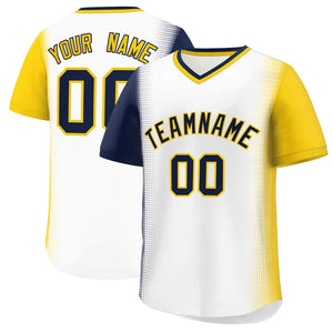 Custom White Navy-Gold Personalized Raglan Sleeves Authentic Baseball Jersey