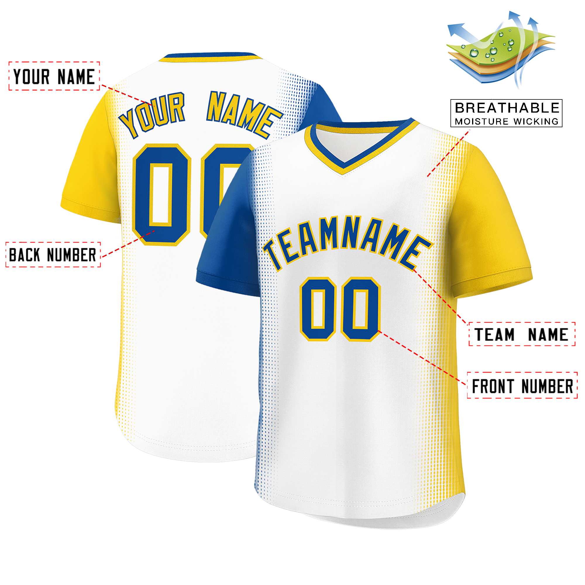 Custom White Royal-Gold Personalized Raglan Sleeves Authentic Baseball Jersey