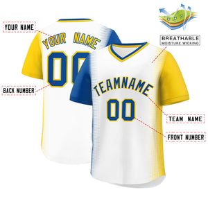 Custom White Royal-Gold Personalized Raglan Sleeves Authentic Baseball Jersey