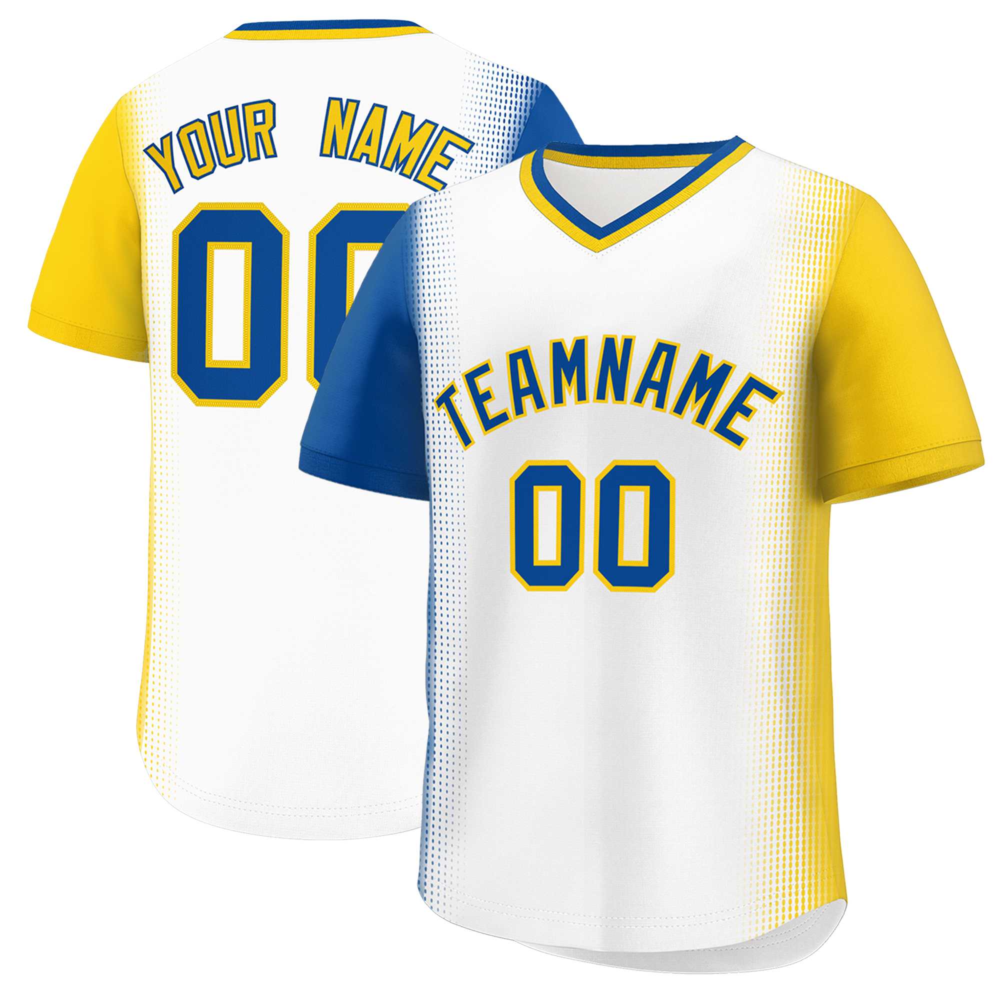 Custom White Royal-Gold Personalized Raglan Sleeves Authentic Baseball Jersey