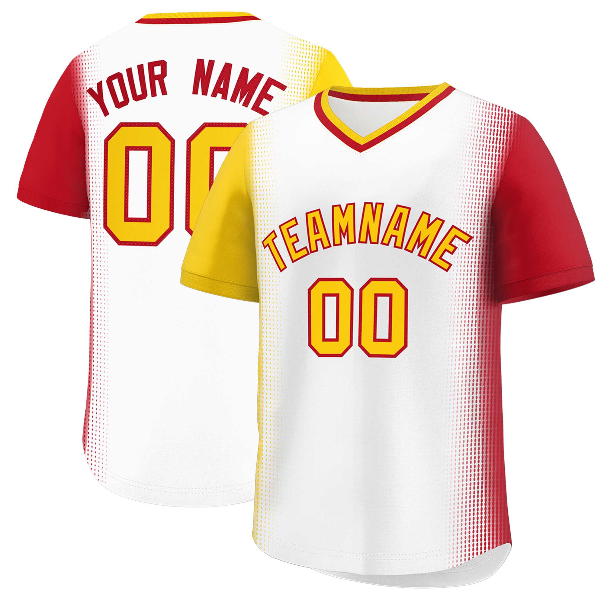 Custom White Gold-Red Personalized Raglan Sleeves Authentic Baseball Jersey