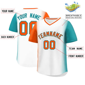 Custom White Orange-Aqua Personalized Raglan Sleeves Authentic Baseball Jersey