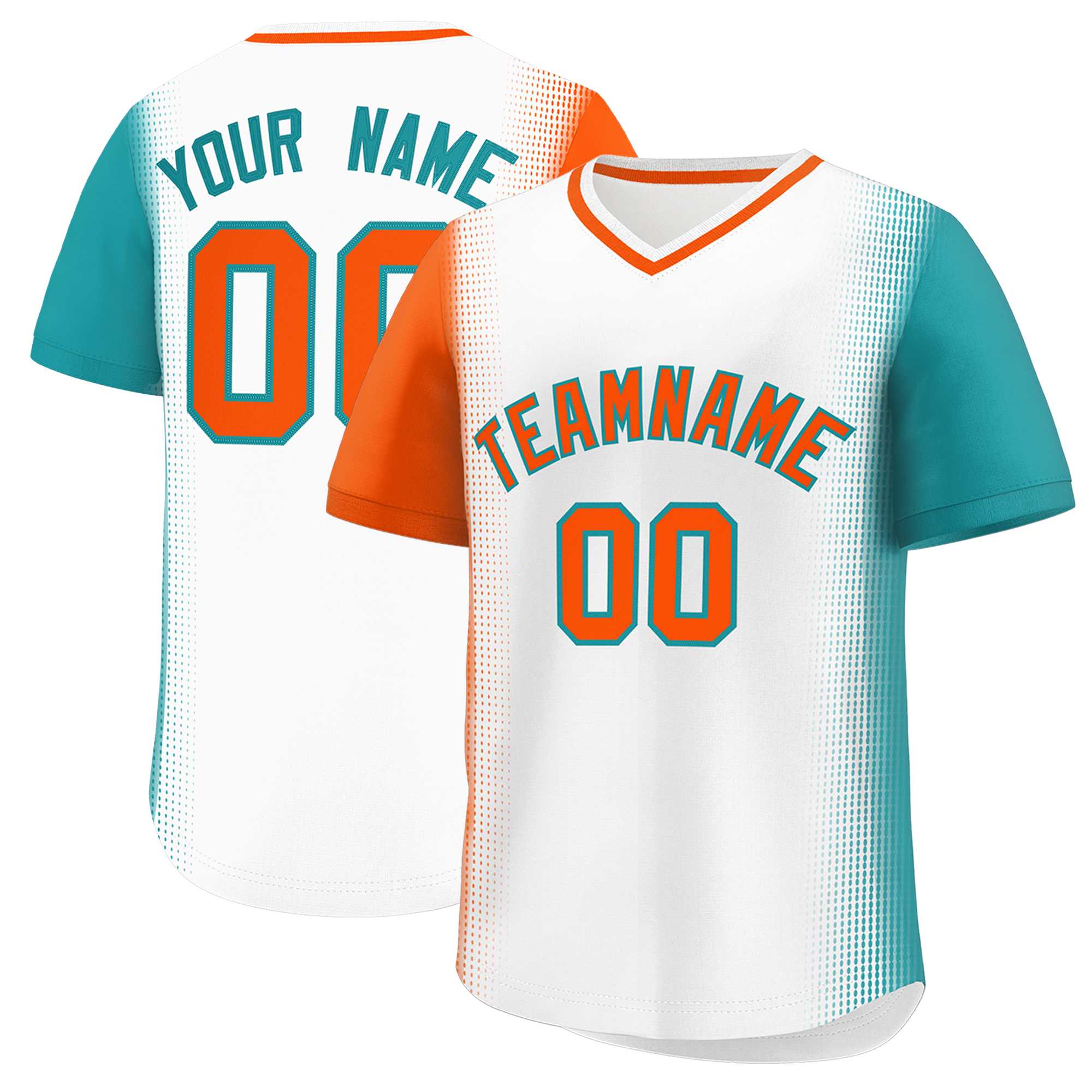 Custom White Orange-Aqua Personalized Raglan Sleeves Authentic Baseball Jersey