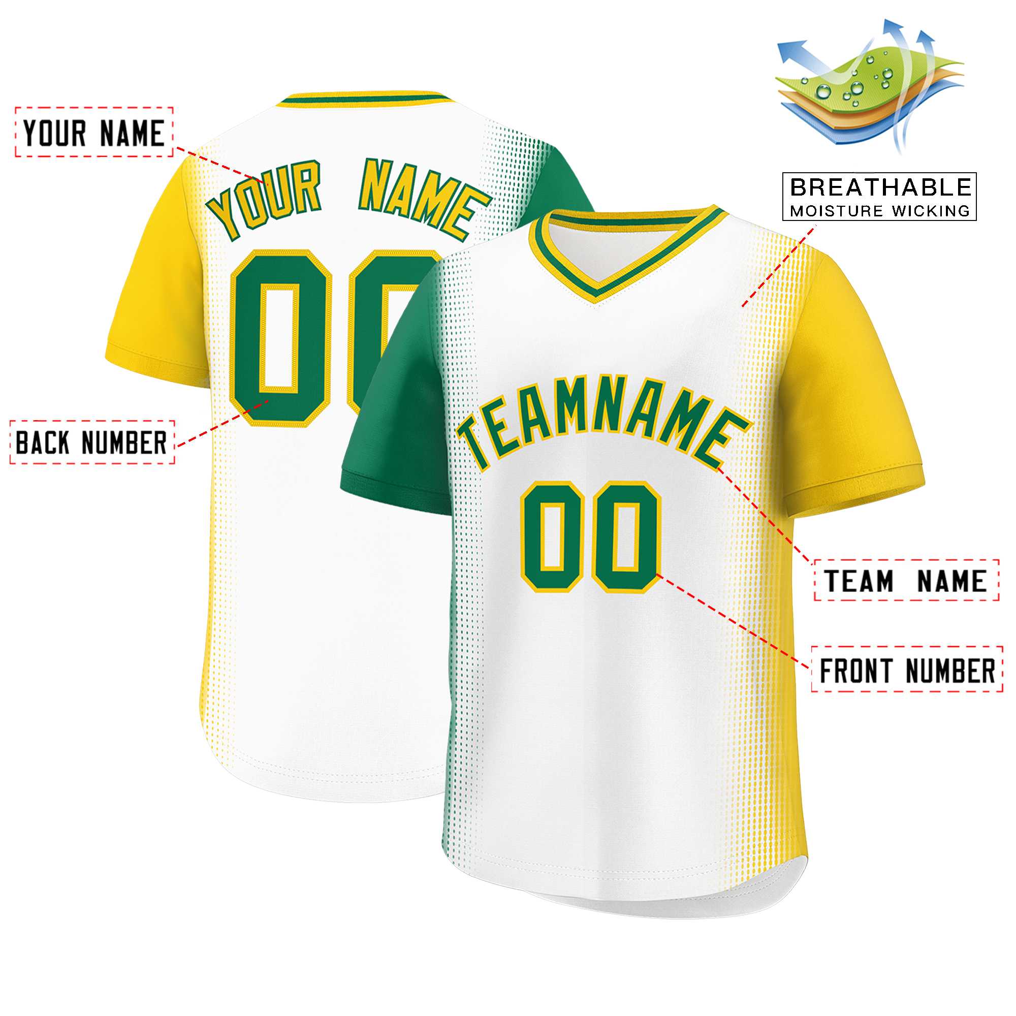 Custom White Kelly Green-Gold Personalized Raglan Sleeves Authentic Baseball Jersey