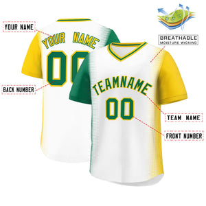 Custom White Kelly Green-Gold Personalized Raglan Sleeves Authentic Baseball Jersey