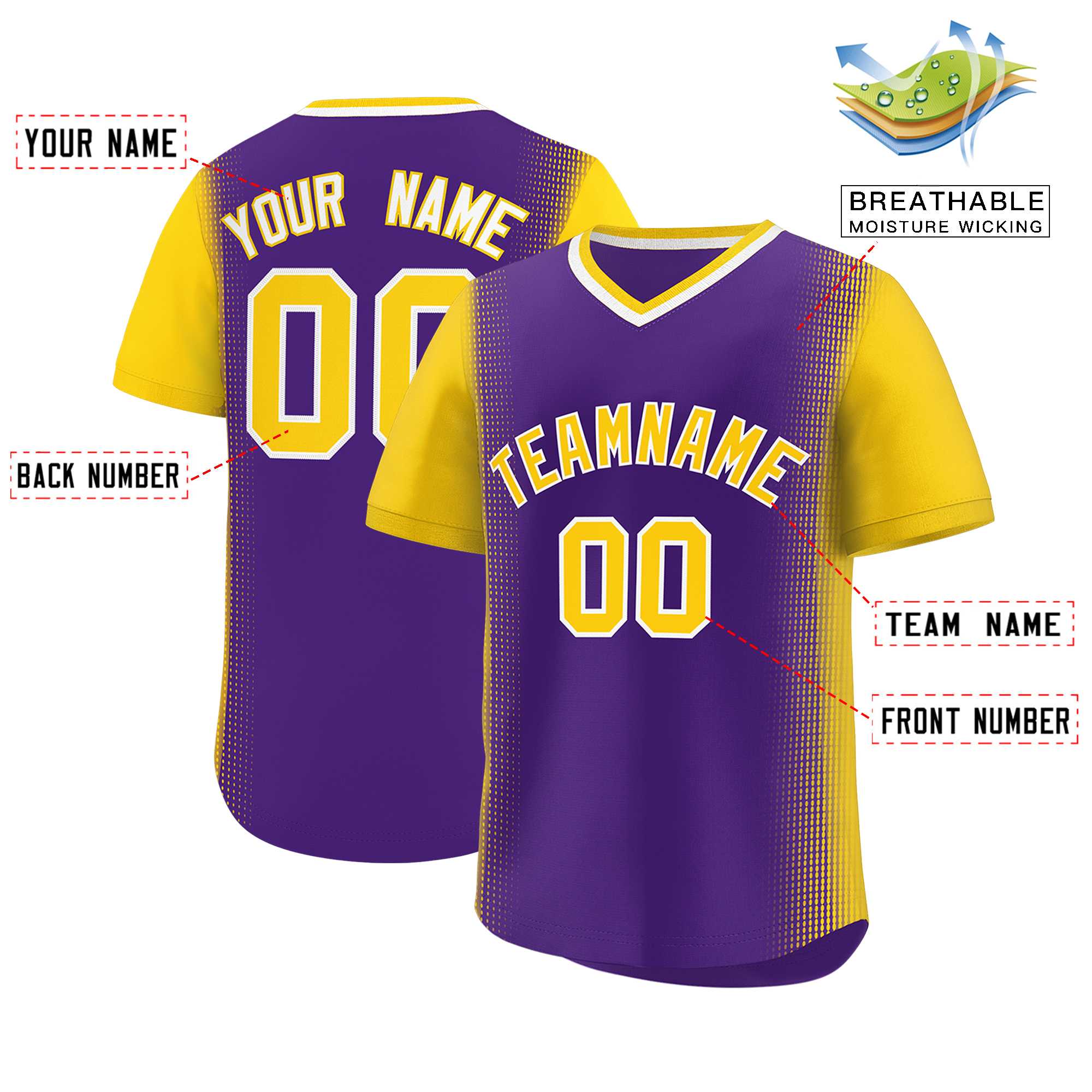 Custom Purple Gold Personalized Raglan Sleeves Authentic Baseball Jersey