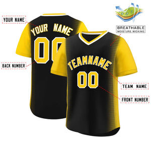 Custom Black Gold Personalized Raglan Sleeves Authentic Baseball Jersey