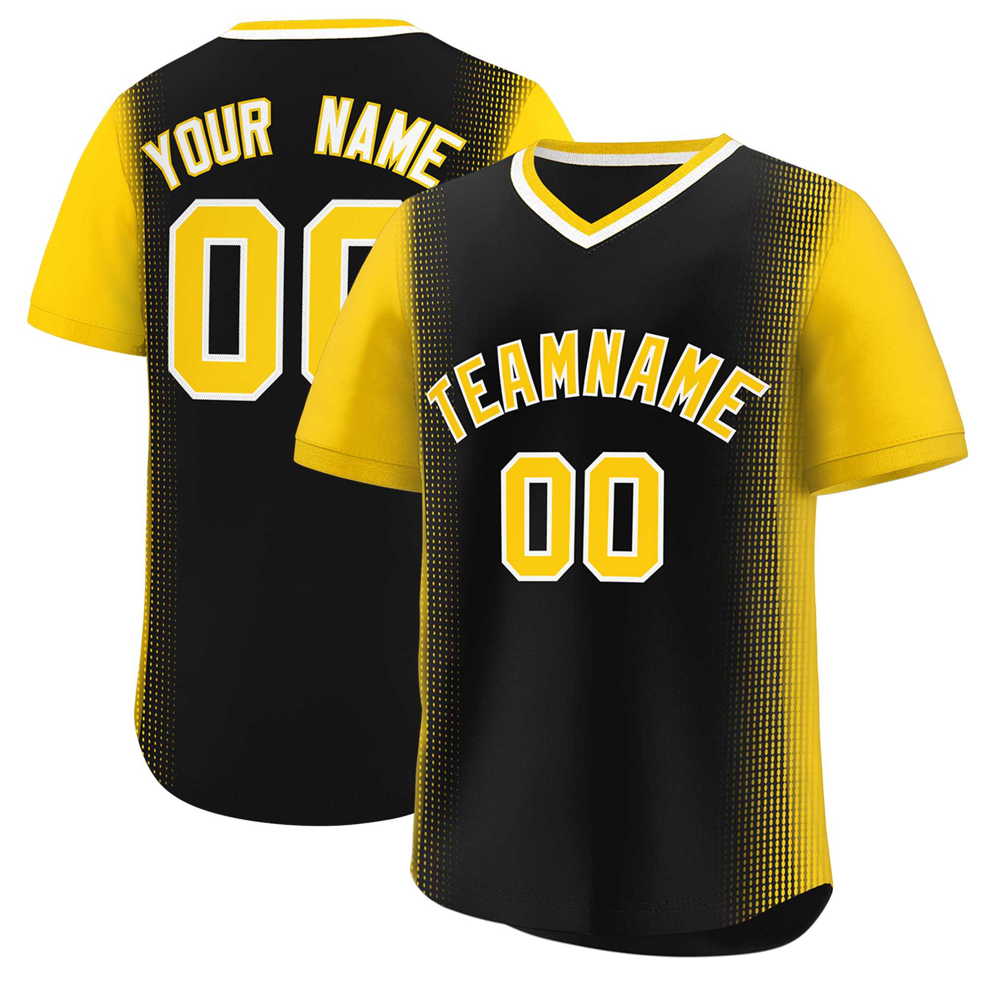 Custom Black Gold Personalized Raglan Sleeves Authentic Baseball Jersey