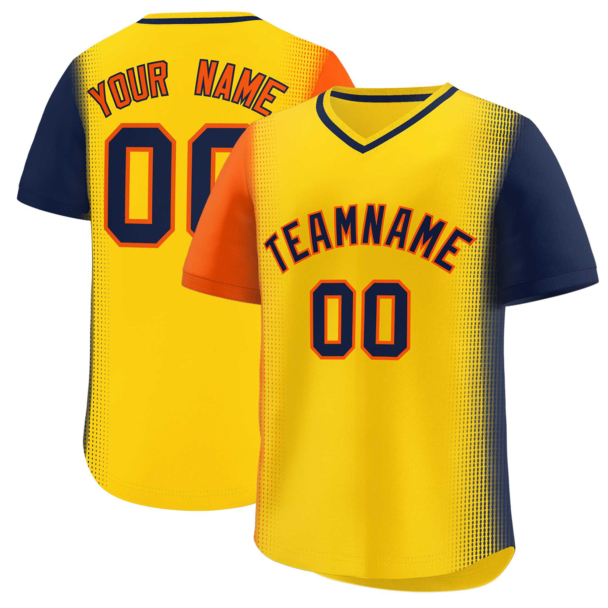 Custom Gold Orange-Navy Personalized Raglan Sleeves Authentic Baseball Jersey