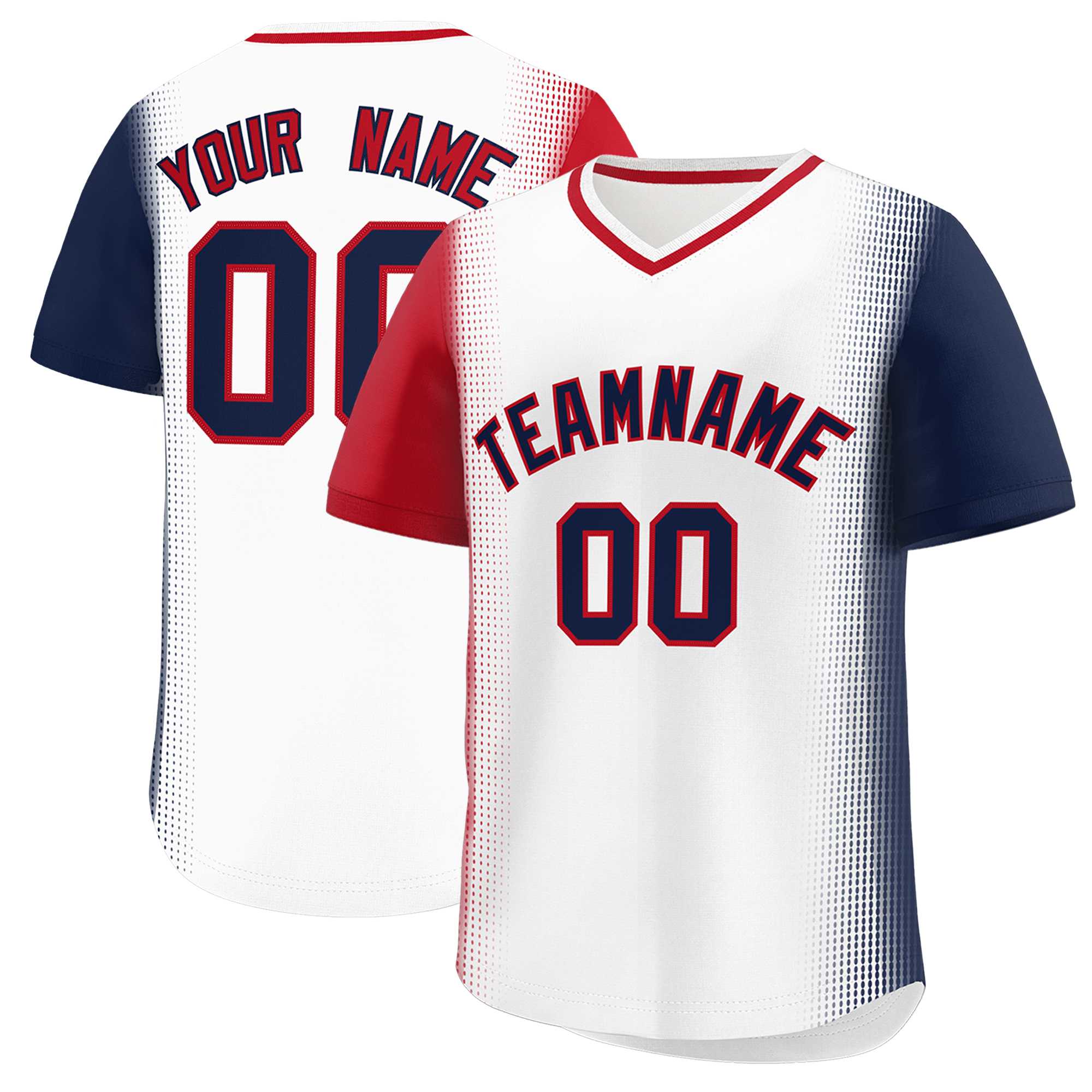 Custom White Red-Navy Personalized Raglan Sleeves Authentic Baseball Jersey