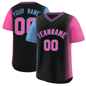 Custom Black Light Blue-Pink Personalized Raglan Sleeves Authentic Baseball Jersey