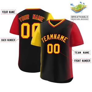 Custom Black Gold-Red Personalized Raglan Sleeves Authentic Baseball Jersey