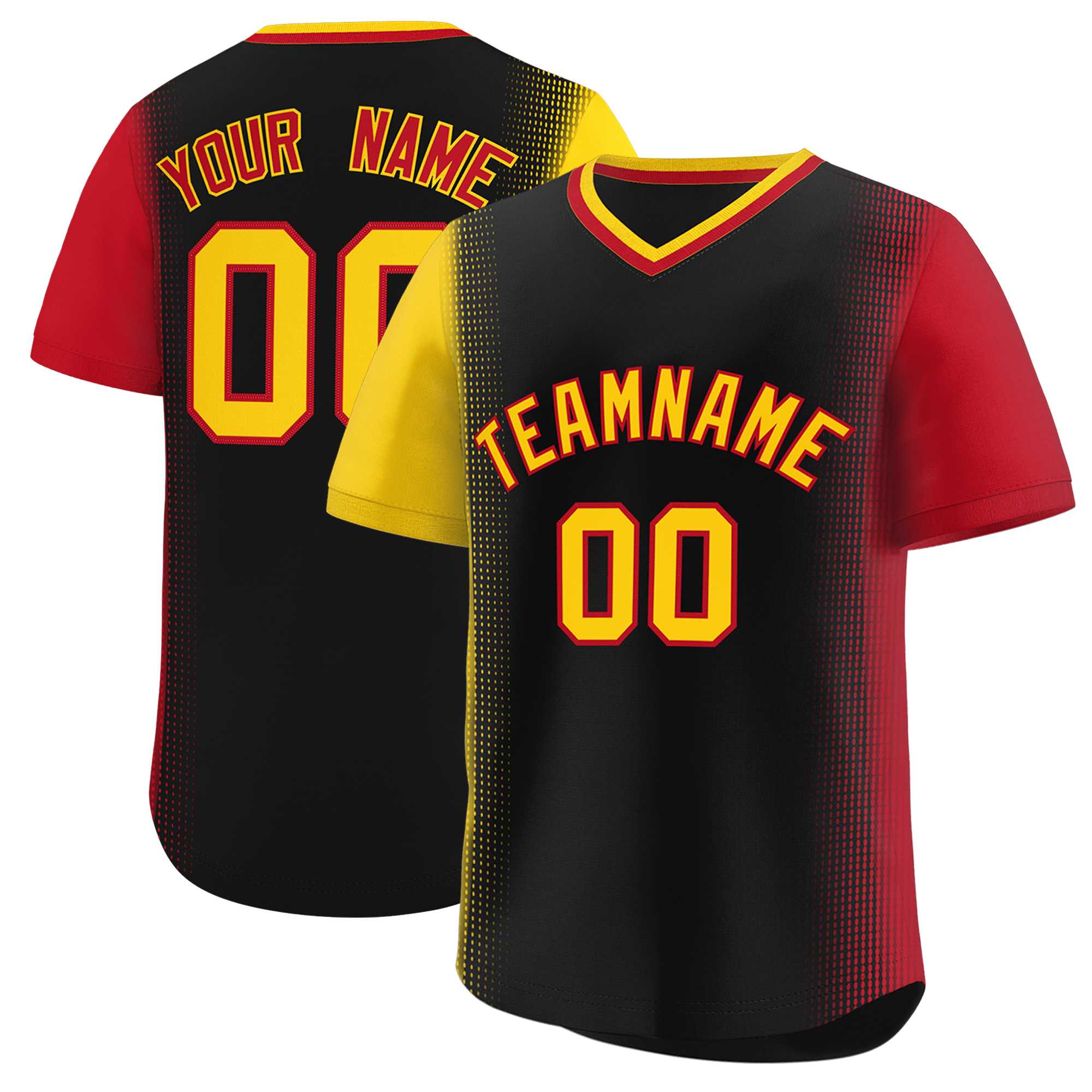 Custom Black Gold-Red Personalized Raglan Sleeves Authentic Baseball Jersey