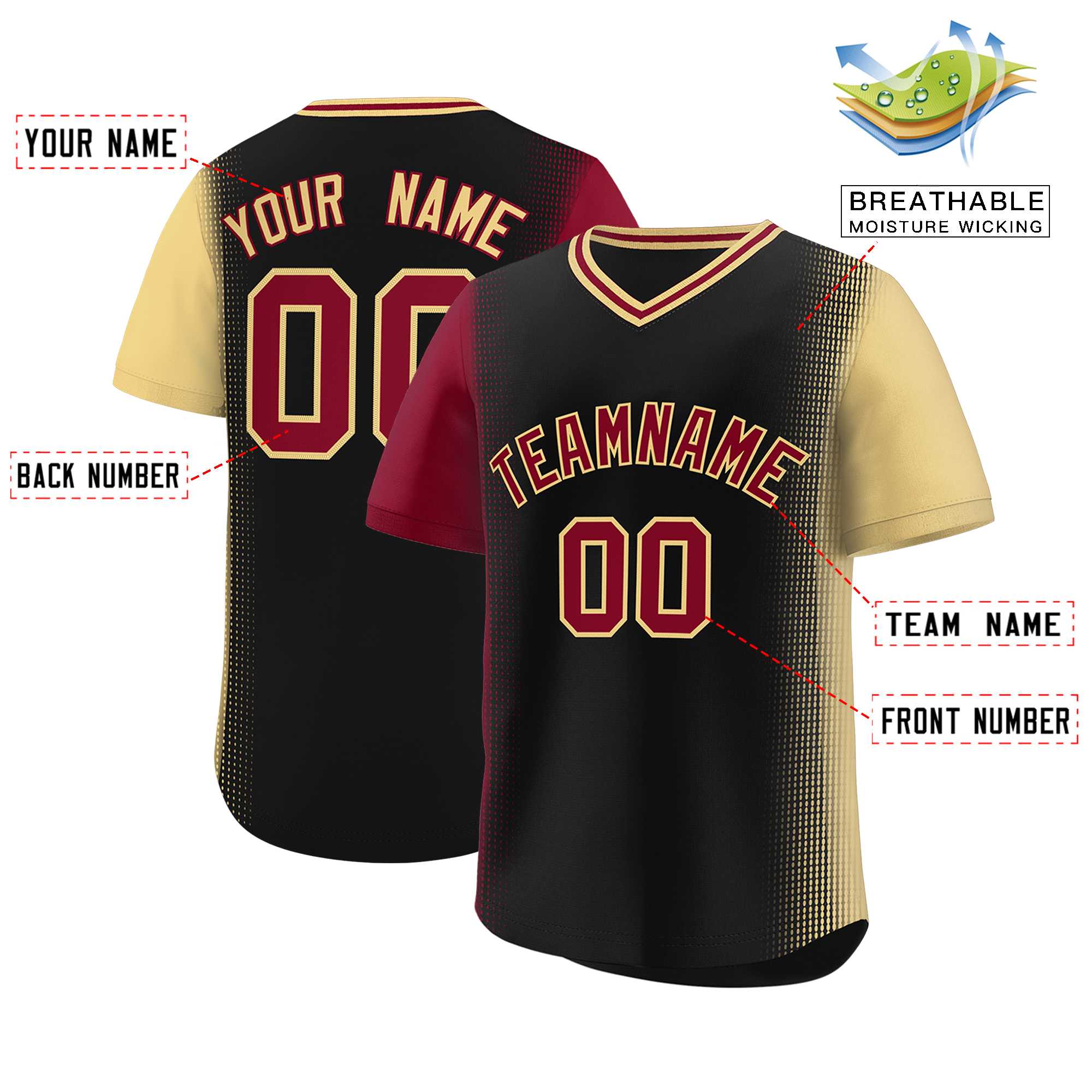 Custom Black Crimson-Khaki Personalized Raglan Sleeves Authentic Baseball Jersey