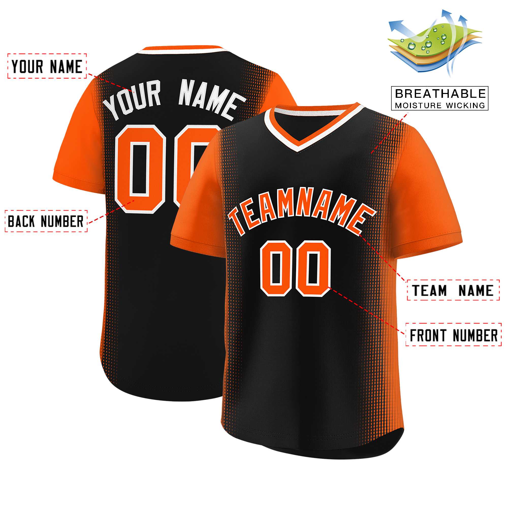 Custom Black Orange Personalized Raglan Sleeves Authentic Baseball Jersey