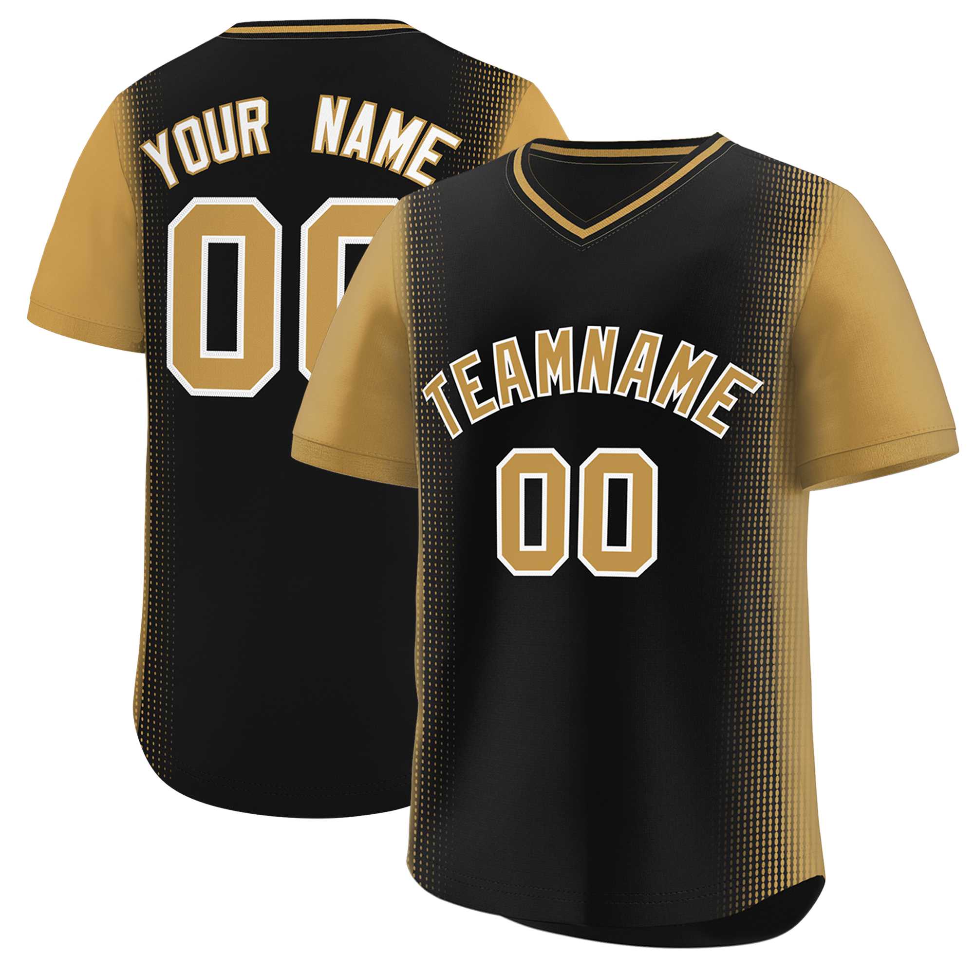 Custom Black Old Gold Personalized Raglan Sleeves Authentic Baseball Jersey