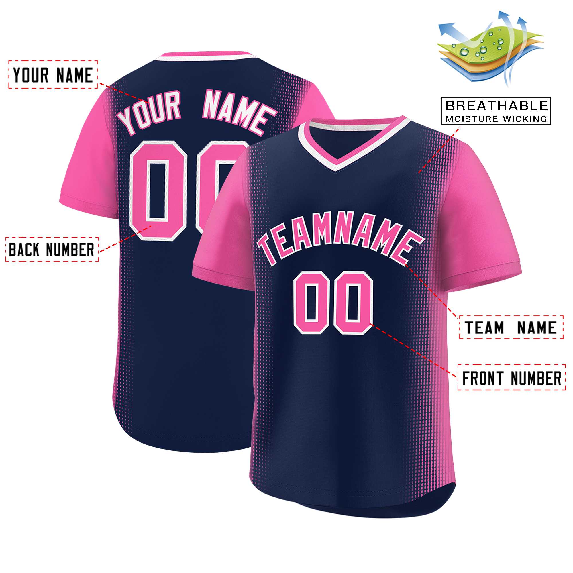 Custom Navy Pink Personalized Raglan Sleeves Authentic Baseball Jersey