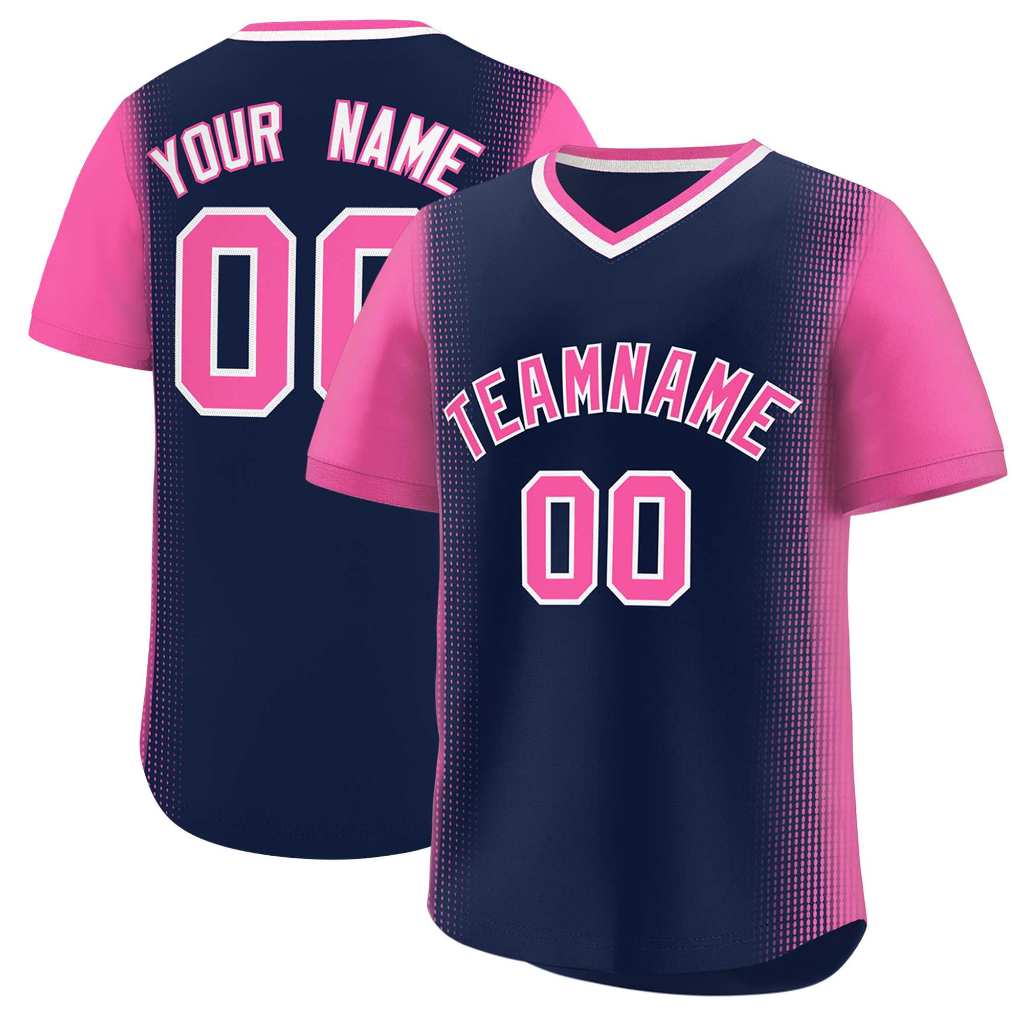 Custom Navy Pink Personalized Raglan Sleeves Authentic Baseball Jersey