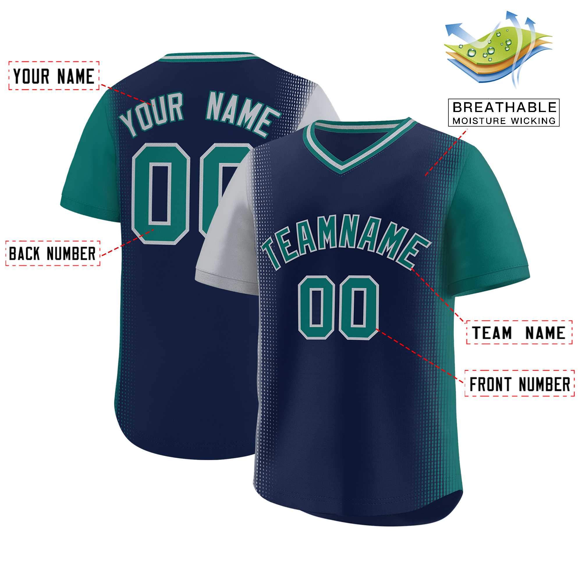 Custom Navy Gray-Aqua Personalized Raglan Sleeves Authentic Baseball Jersey