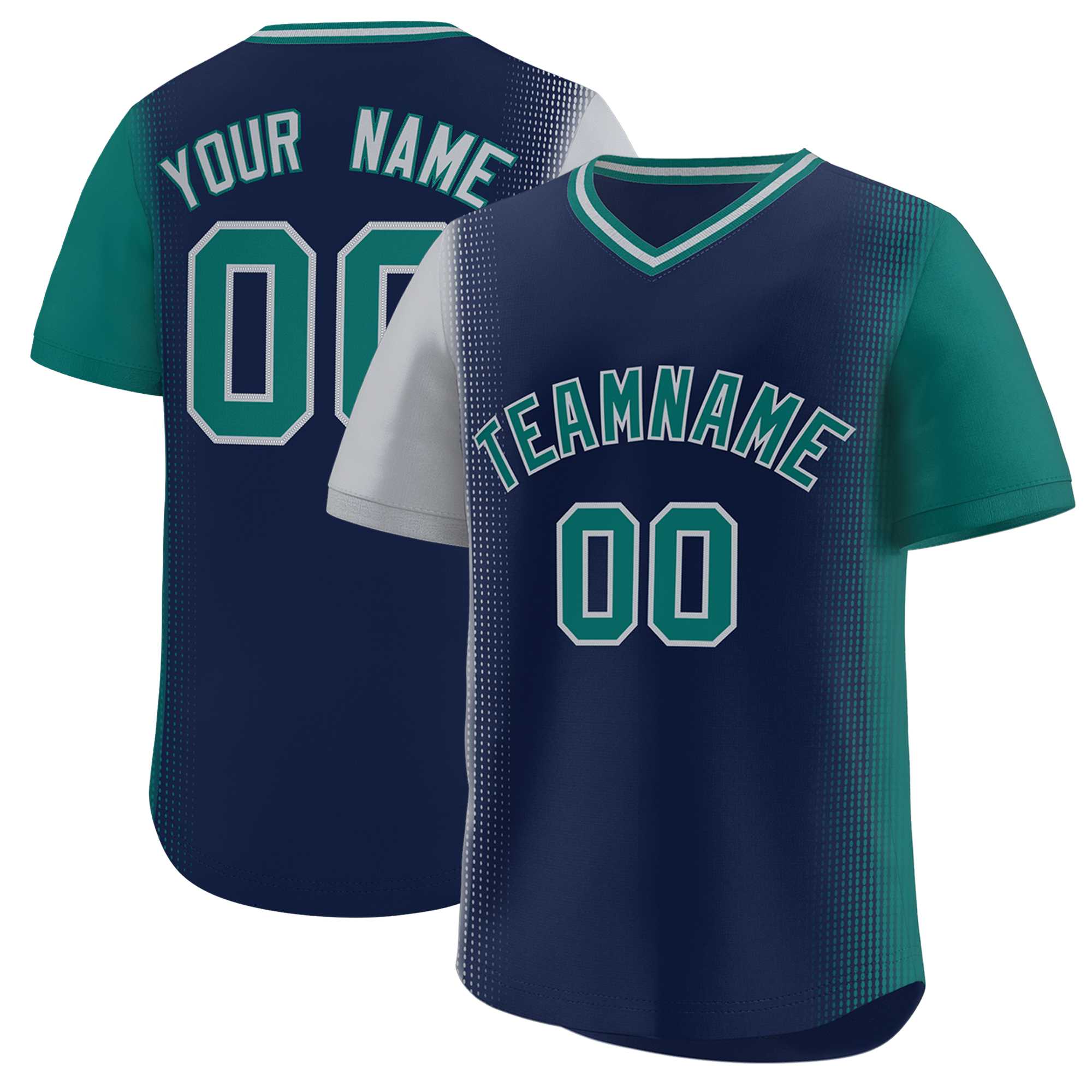 Custom Navy Gray-Aqua Personalized Raglan Sleeves Authentic Baseball Jersey