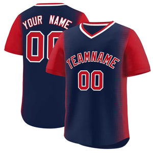 Custom Navy Red Personalized Raglan Sleeves Authentic Baseball Jersey