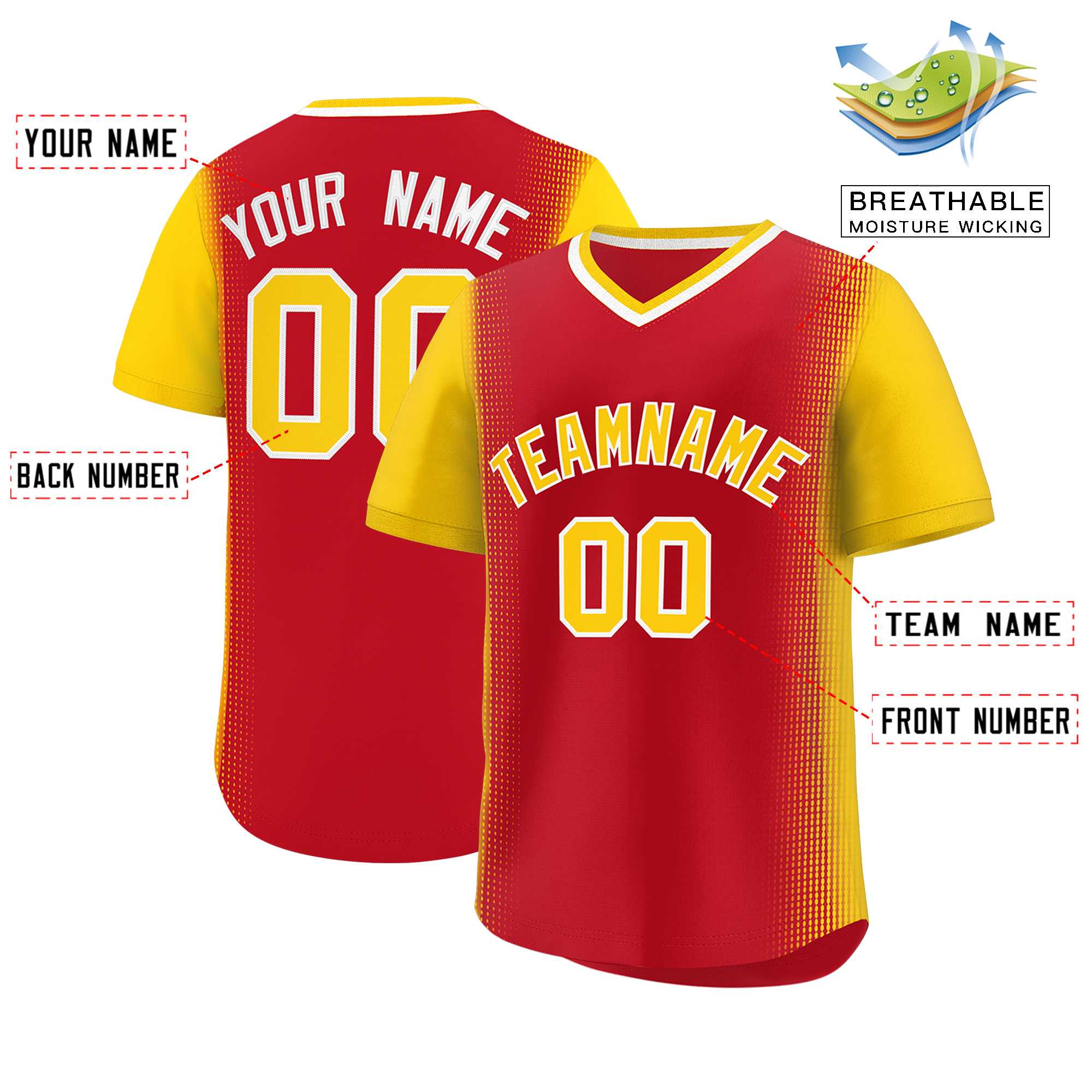 Custom Red Gold Personalized Raglan Sleeves Authentic Baseball Jersey