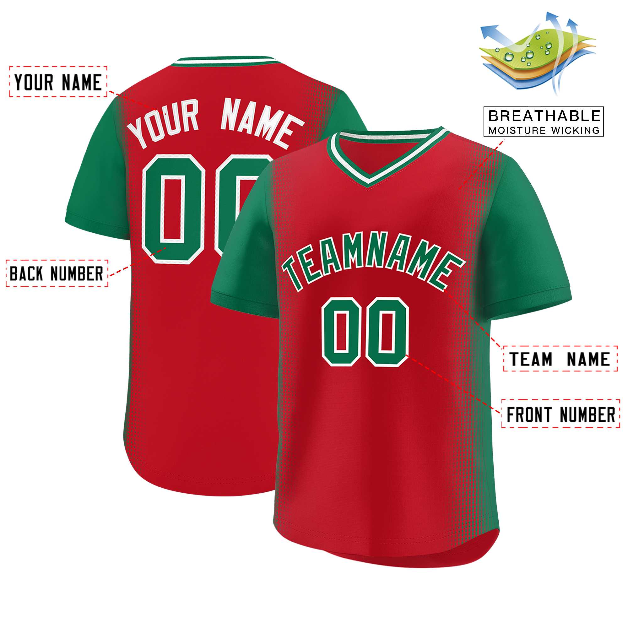 Custom Red Kelly Green Personalized Raglan Sleeves Authentic Baseball Jersey