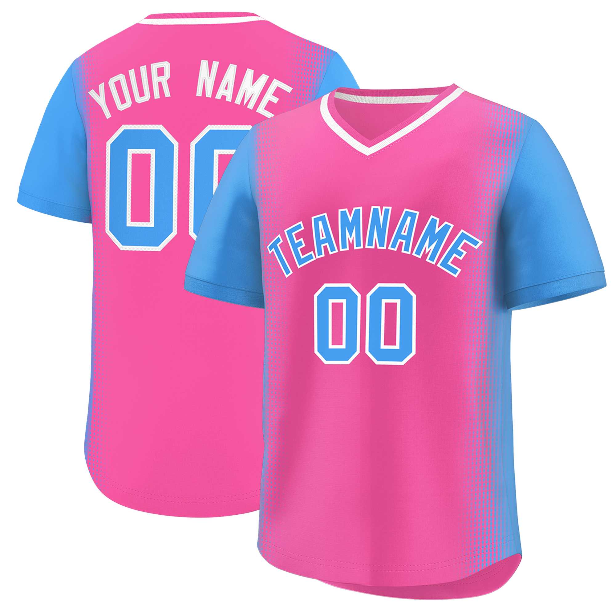 Custom Pink Powder Blue Personalized Raglan Sleeves Authentic Baseball Jersey