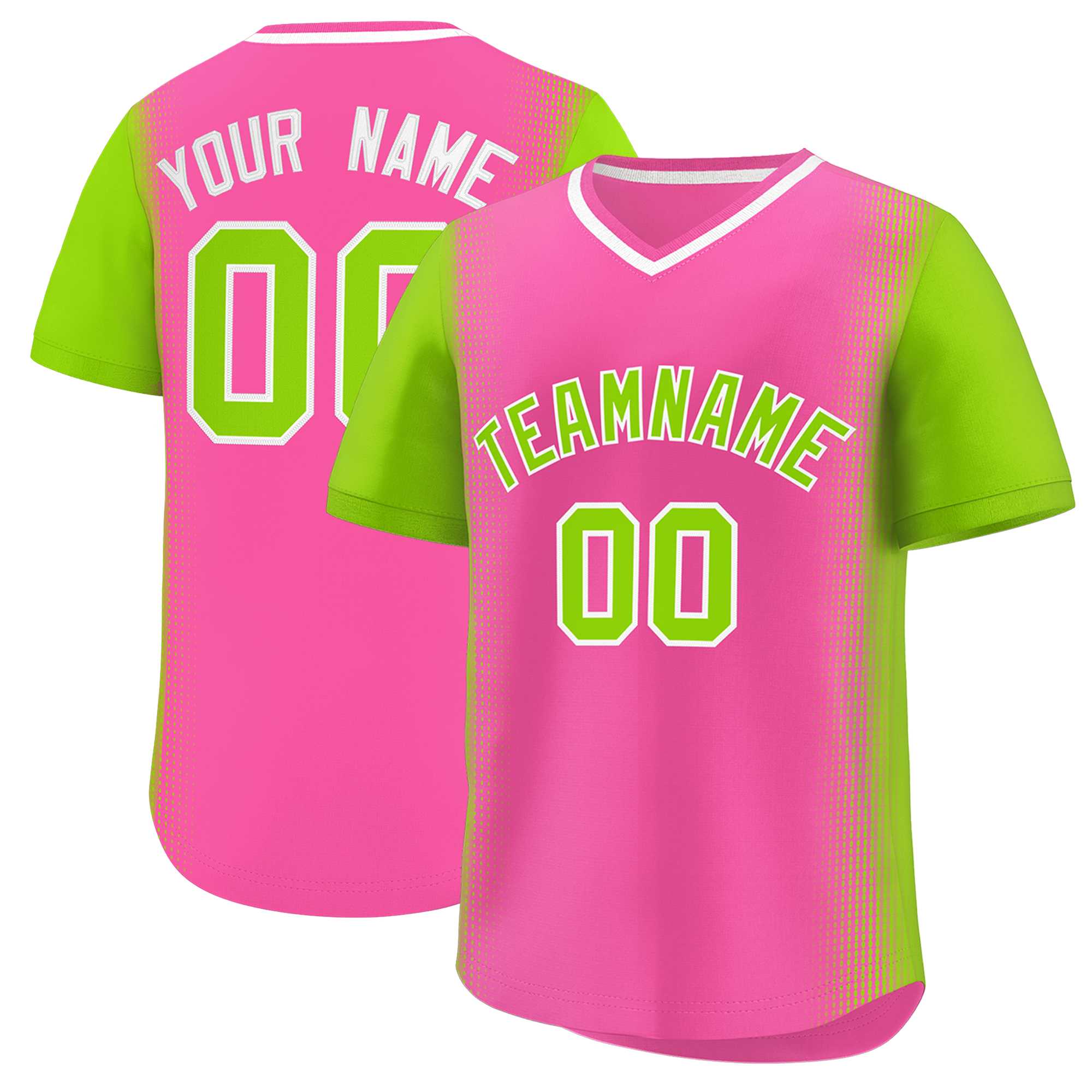 Custom Pink Neon Green Personalized Raglan Sleeves Authentic Baseball Jersey