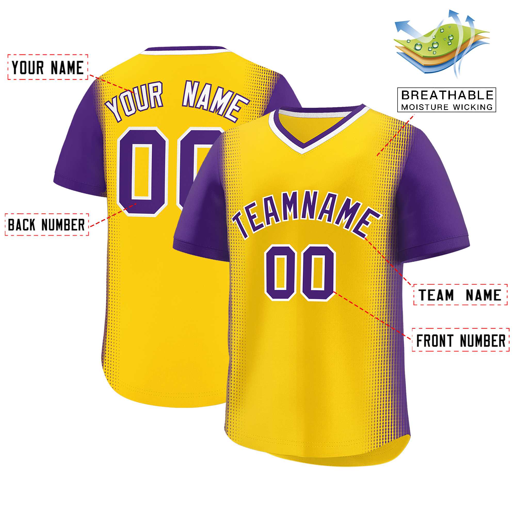 Custom Gold Purple Personalized Raglan Sleeves Authentic Baseball Jersey