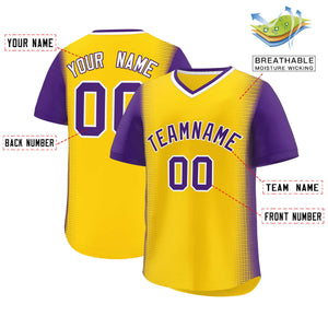 Custom Gold Purple Personalized Raglan Sleeves Authentic Baseball Jersey