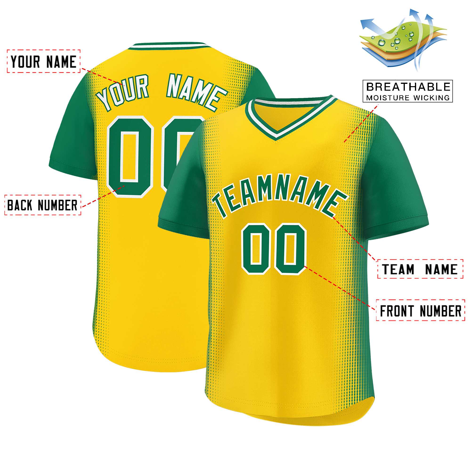 Custom Gold Kelly Green Personalized Raglan Sleeves Authentic Baseball Jersey