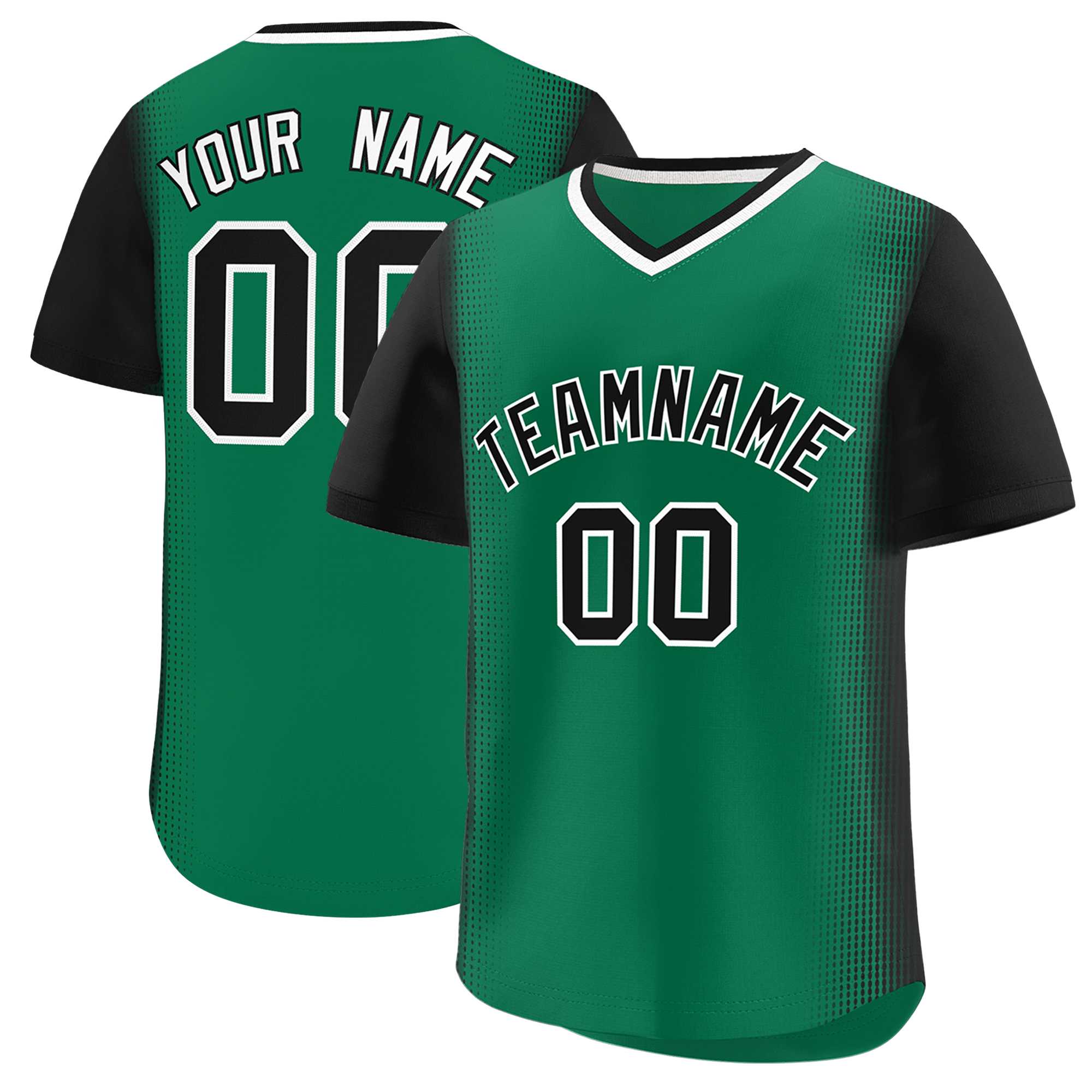 Custom Kelly Green Black Personalized Raglan Sleeves Authentic Baseball Jersey