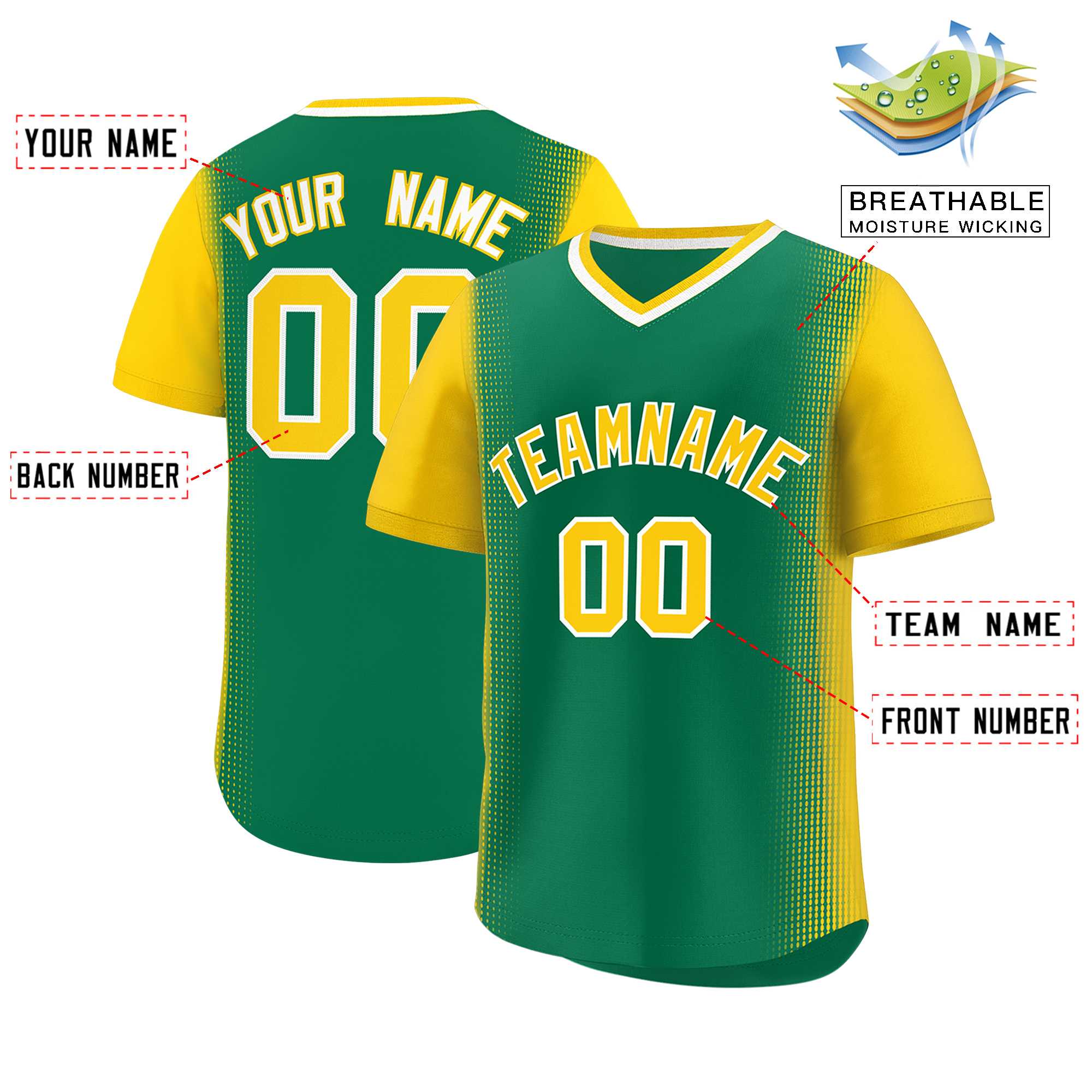 Custom Kelly Green Gold Personalized Raglan Sleeves Authentic Baseball Jersey