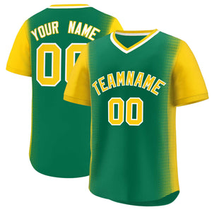 Custom Kelly Green Gold Personalized Raglan Sleeves Authentic Baseball Jersey