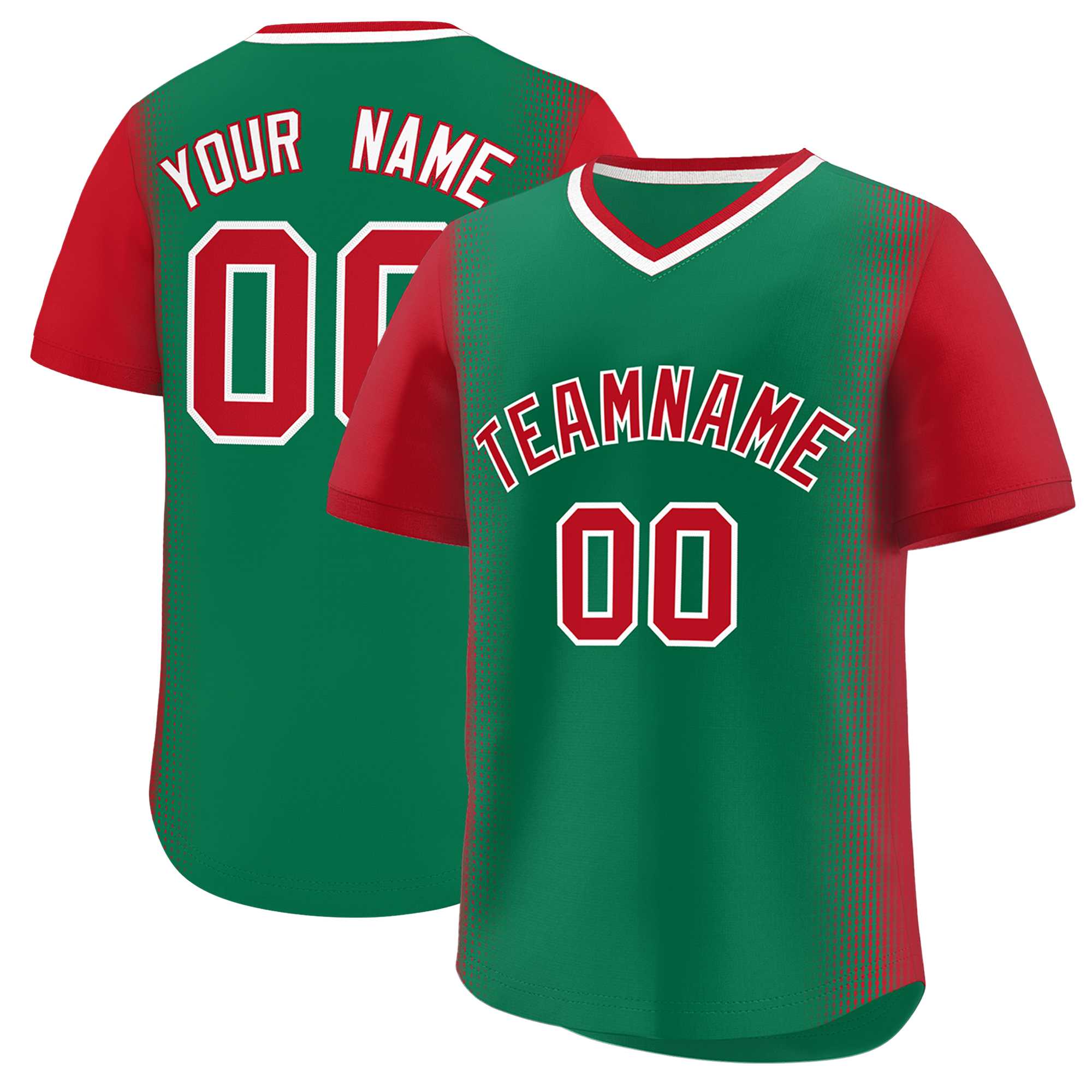 Custom Kelly Green Red Personalized Raglan Sleeves Authentic Baseball Jersey