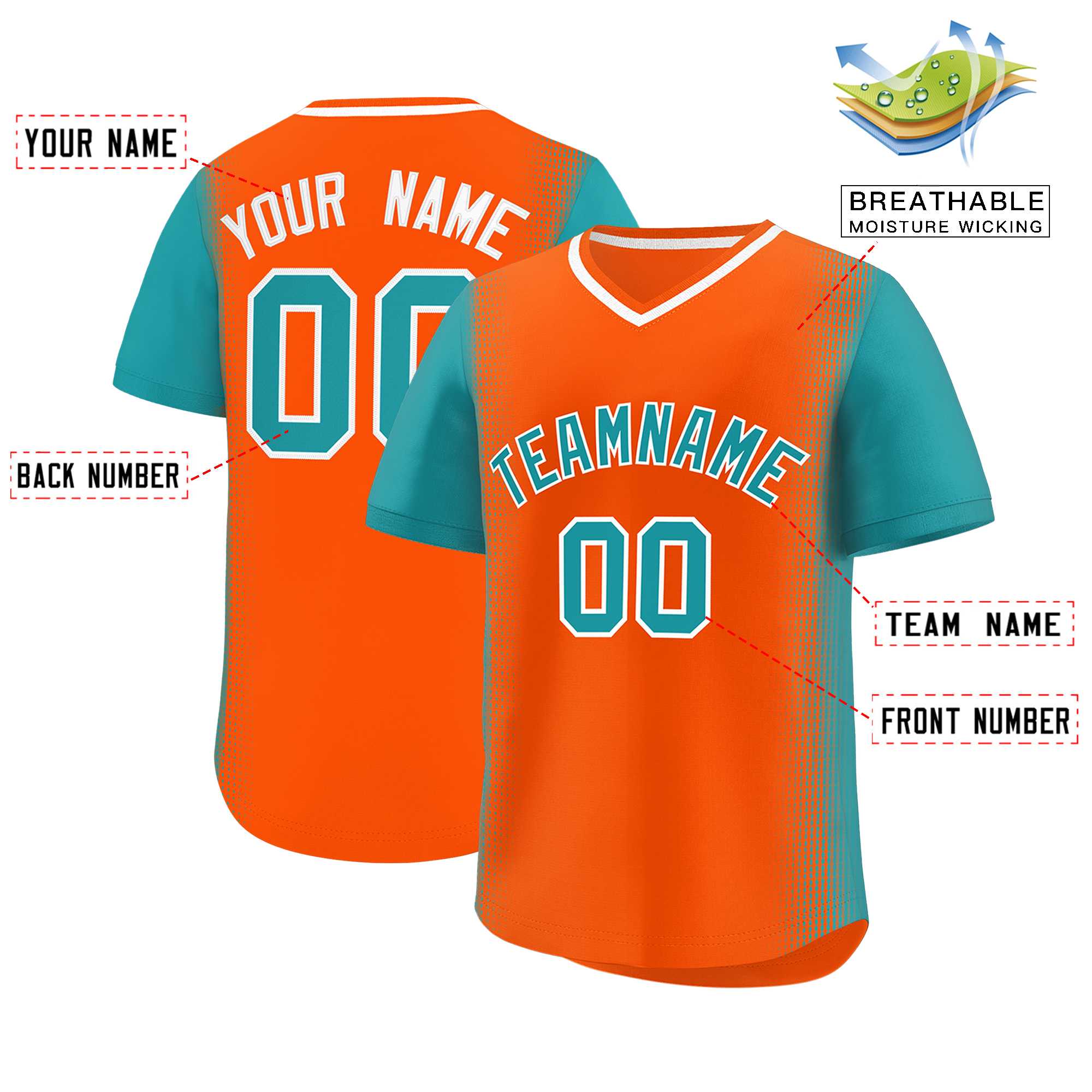 Custom Orange Aqua Personalized Raglan Sleeves Authentic Baseball Jersey