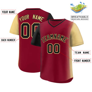 Custom Crimson Black-Khaki Personalized Raglan Sleeves Authentic Baseball Jersey