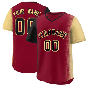 Custom Crimson Black-Khaki Personalized Raglan Sleeves Authentic Baseball Jersey