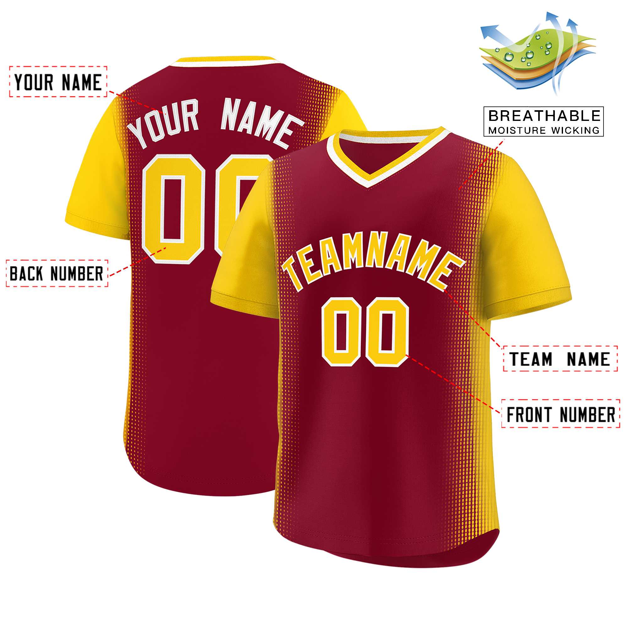 Custom Crimson Gold Personalized Raglan Sleeves Authentic Baseball Jersey