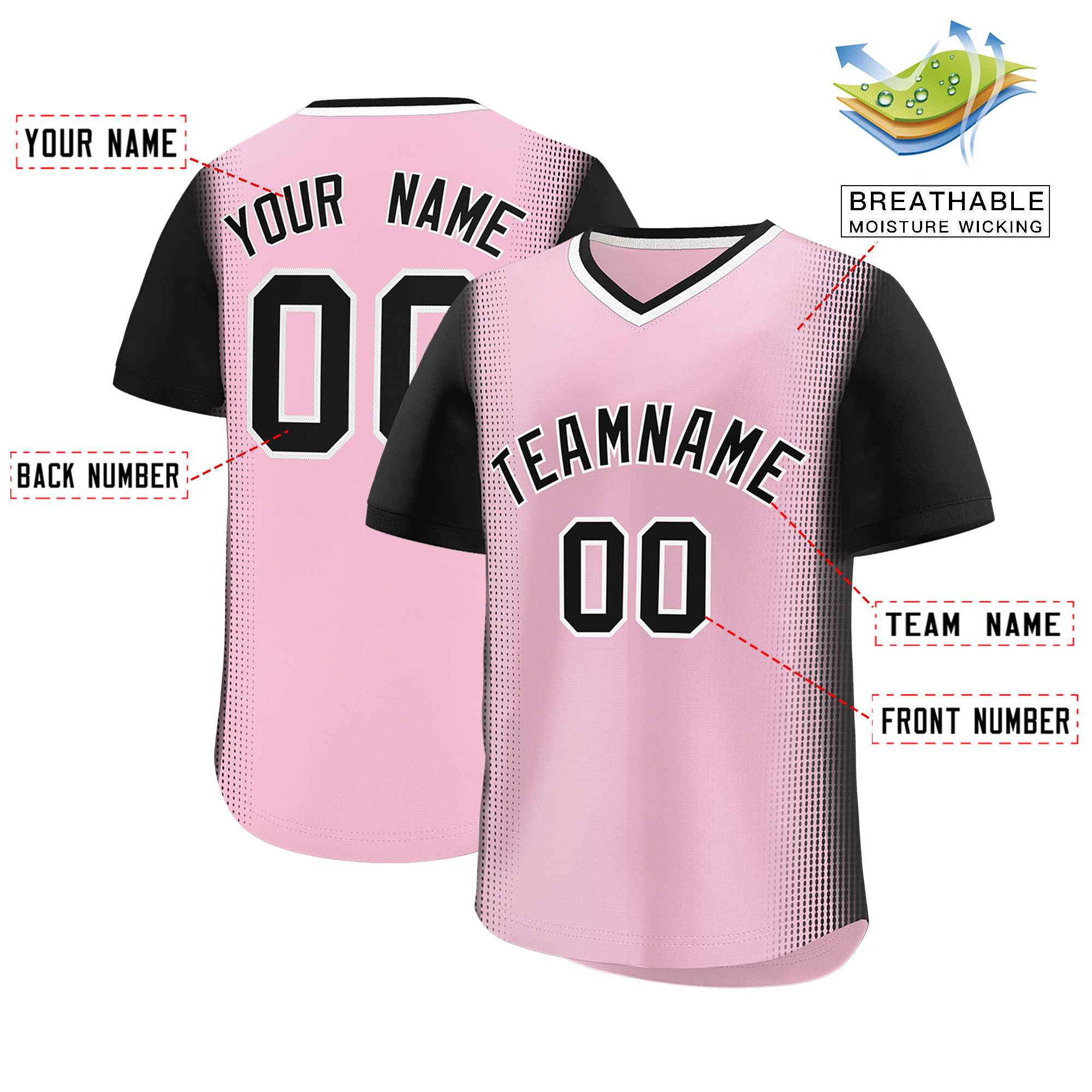 Custom Light Pink Black Personalized Raglan Sleeves Authentic Baseball Jersey