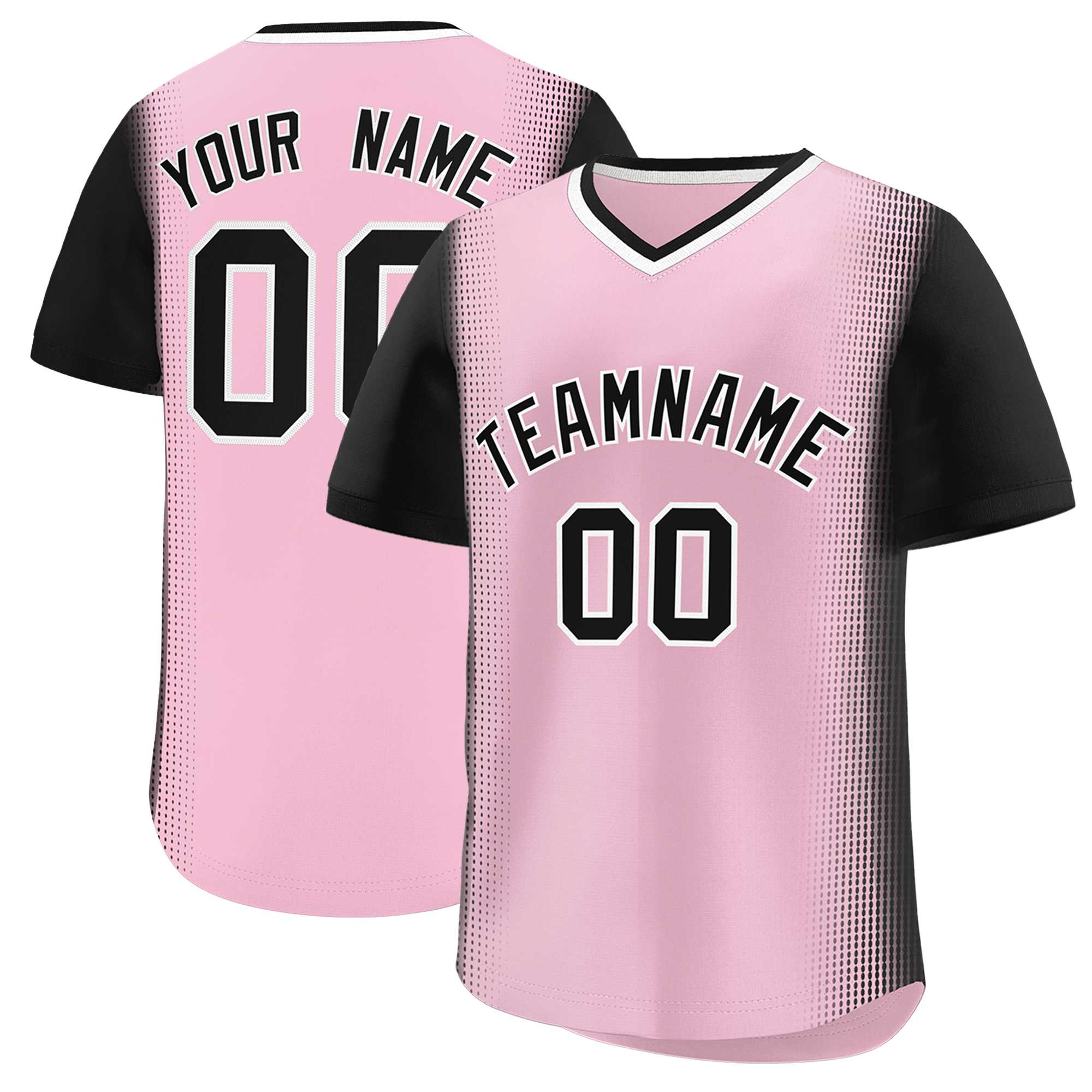 Custom Light Pink Black Personalized Raglan Sleeves Authentic Baseball Jersey