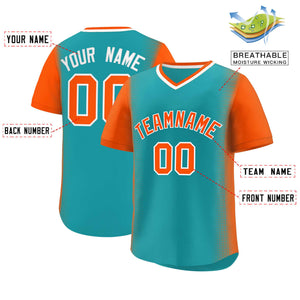 Custom Aqua Orange Personalized Raglan Sleeves Authentic Baseball Jersey