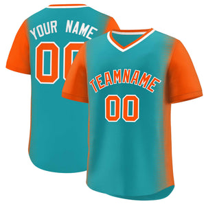 Custom Aqua Orange Personalized Raglan Sleeves Authentic Baseball Jersey