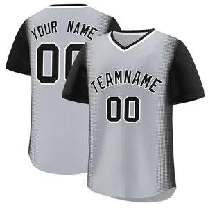 Custom Gray Black Personalized Raglan Sleeves Authentic Baseball Jersey