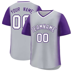 Custom Gray Purple Personalized Raglan Sleeves Authentic Baseball Jersey